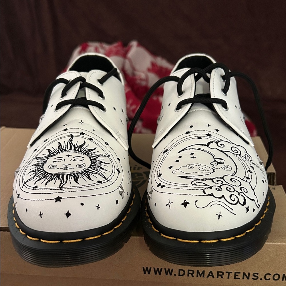 Dr. Martens White Oxfords with Black Celestial Design